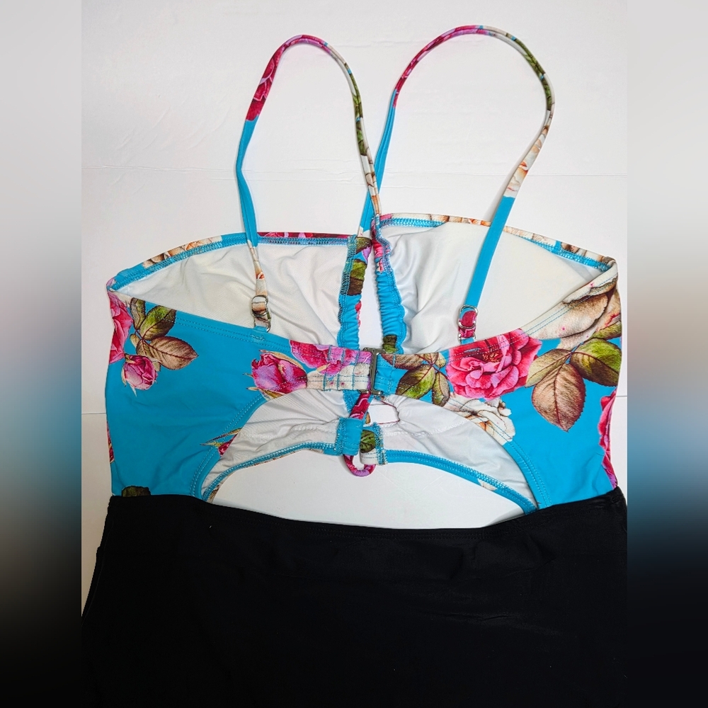 Cupshe Brynn Cutout Blue And Black Floral One Piece Swimsuit Size Large NwT - Picture 9 of 14